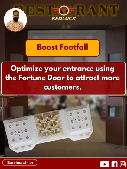To boost footfall in a restaurant, the entrance must be optimized. I recommend using the Fortune Door technique, a powerful Vastu remedy that corrects entrance flaws and creates a magnetic pull to attract more customers.