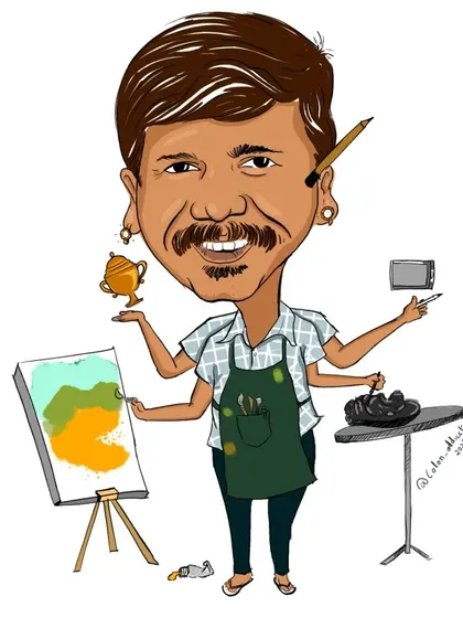 A duplicate of the final colored caricature celebrating a fellow artist.