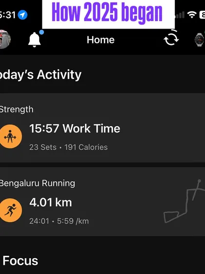 A screenshot of how my year began: with a strength session and a run. This is my commitment to myself, starting the year strong and setting the tone for what is to come.