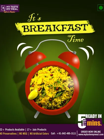When the breakfast alarm rings, you don't have to rush. My ready-to-eat breakfast options, like this Kanda Poha, are ready in just 5 minutes.
