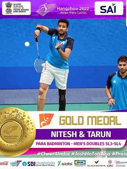 We are incredibly proud of our mentor, Tarun Dhillon, for winning the Gold Medal in Men's Doubles Para Badminton at the Asian Para Games in Hangzhou. A true champion and inspiration.