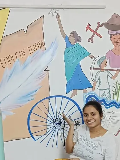 This mural, inspired by the work of Dr. B.R. Ambedkar, is one of the most meaningful pieces I've created. It represents the fight for liberty, equality, and fraternity, and includes the pride flag as a hope for a more inclusive constitution.