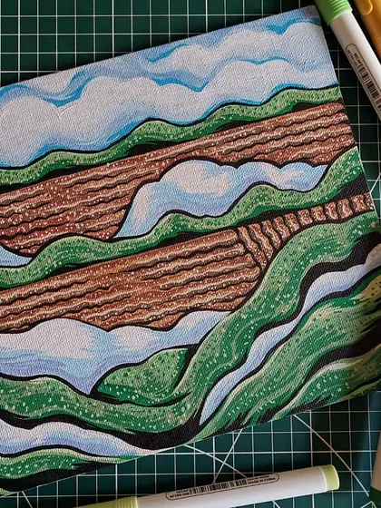 The full view of the canvas painting, surrounded by the markers I used to create it.