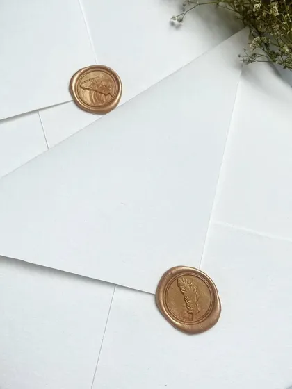 Sunday dreaming. Sending out these gorgeous classic gold on white handwritten letters. The mandate was minimal and classy, and I'm so happy with how the textured paper, gold ink, and feather wax seal came together.