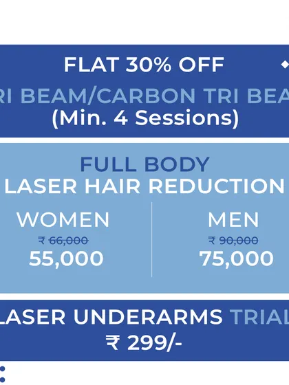 Our clinics offer a wide range of services, including Tri-Beam/Carbon Tri-Beam laser sessions and full-body laser hair reduction for both men and women.