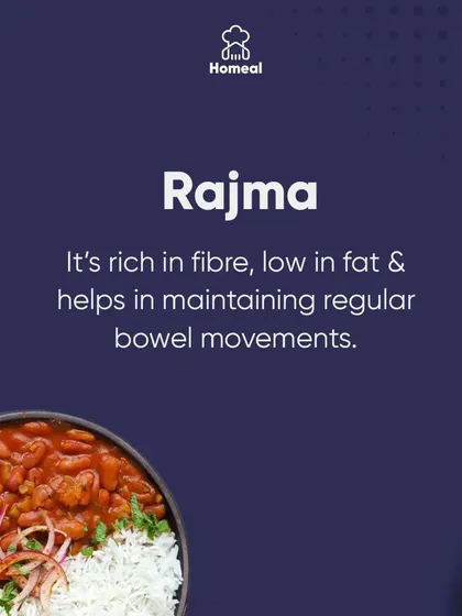 Why we love Rajma. This kidney bean curry is rich in fiber and low in fat, which is great for digestion and helps in maintaining regular bowel movements. It's health and taste in one bowl.