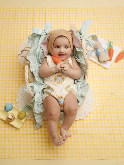 My favorite little bunny. This Easter-themed shoot for my son's first Easter was so special. I love creating seasonal setups for baby milestone sessions to mark the time of year.