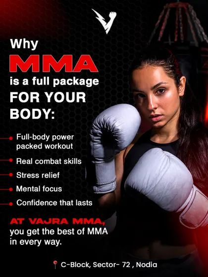 MMA is the full package for your body and mind. It is a power-packed workout that teaches you real combat skills while building mental focus and lasting confidence.