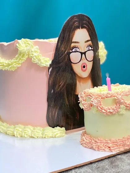 A different angle of the blow-out cake, ready for its close-up.