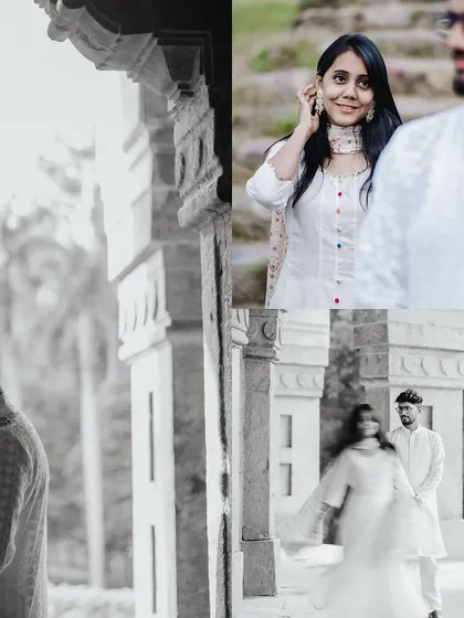 This collage highlights different poses and moods within a single location. It includes a beautiful motion shot, a thoughtful portrait, and a candid interaction, showing the range of a session.