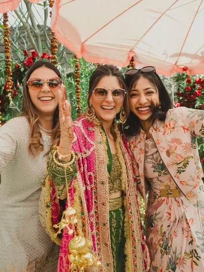 The bride and her friends taking a selfie during the Haldi. These are the moments of friendship and fun that make a wedding so special.
