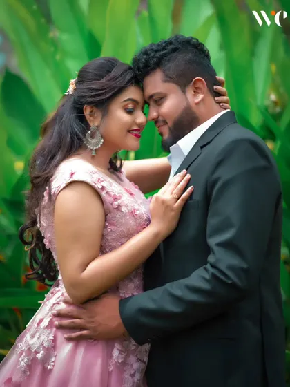 A classic and elegant pre-wedding pose. We guide our couples to help them feel comfortable and look their best, resulting in timeless and beautiful portraits.