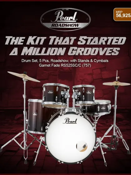 The Pearl Roadshow kit in a stylish Garnet Fade. This kit is known for its durability and affordability, making it a top choice for students and new drummers.