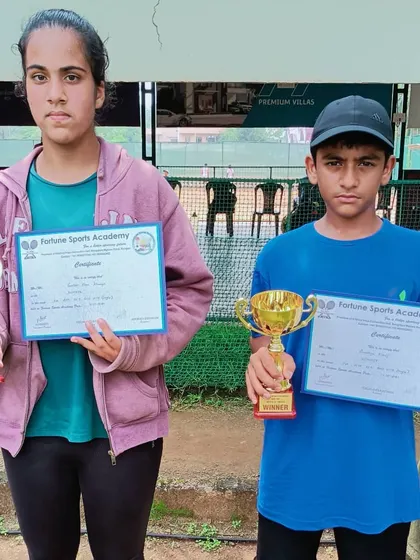 The winners of the Girls U14 and Boys U14 singles events at the AITA CS7 tournament. This image captures the success of the top players in their respective categories.