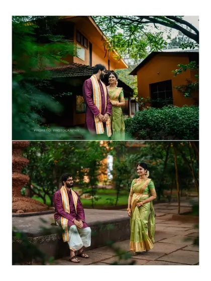 Another collage capturing the couple's interactions, from walking together to sharing a quiet moment.