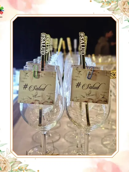 Custom stirrers with the hashtag #Salud, ready to add a personalized flair to every cocktail.