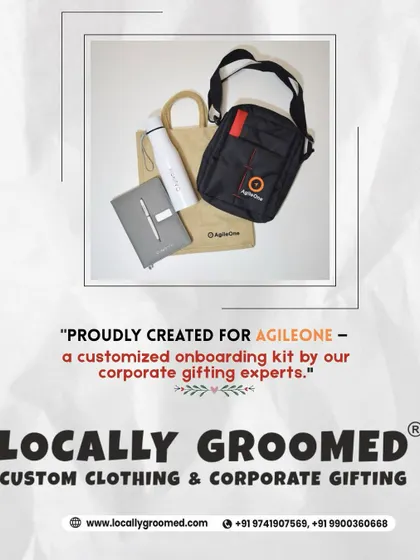 We proudly created this customized onboarding kit for AgileOne. It features a branded jute bag, a water bottle, a notebook, and a crossbody sling bag, combining eco-friendly choices with practical, everyday items.