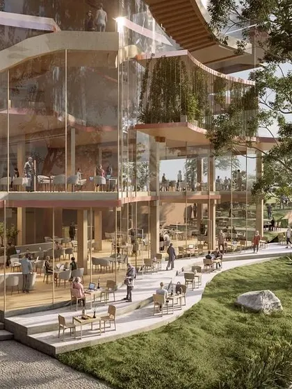 Our design for this headquarters creates a seamless flow between indoor and outdoor spaces. The ground floor opens up to a landscaped public area, inviting the community in and blurring the line between the office and the city.