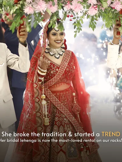 She broke tradition and started a trend. Her beautiful red bridal lehenga is now one of the most-loved rentals in my collection.