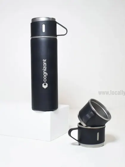 A stylish thermal flask with attachable cups, customized for Cognizant. This is a great gift for teams, allowing them to share a drink on the go.