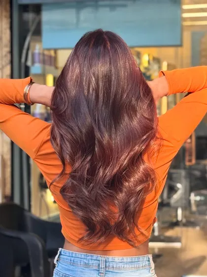 The back view of the copper and mocha blend shows how the colors melt together for a seamless, warm finish.
