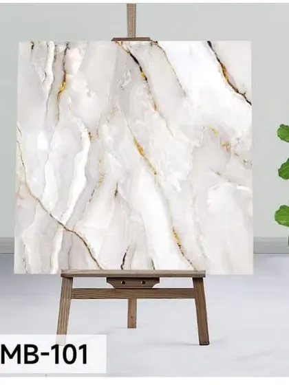 A classic white Carrara-style marble design (WMB-101) with subtle grey and gold veining for a clean, bright, and luxurious finish.