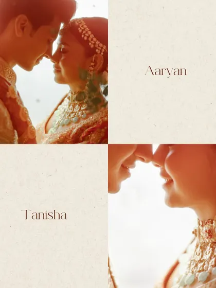 A modern, minimalist collage of the couple's intimate moments, focusing on their connection and the quiet whispers of love.