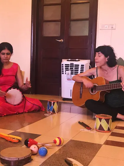 Our training sessions are a blend of cultures and sounds. Here, trainees learn to integrate different instruments like the djembe and guitar, exploring how to create a rich, multicultural musical environment for children.