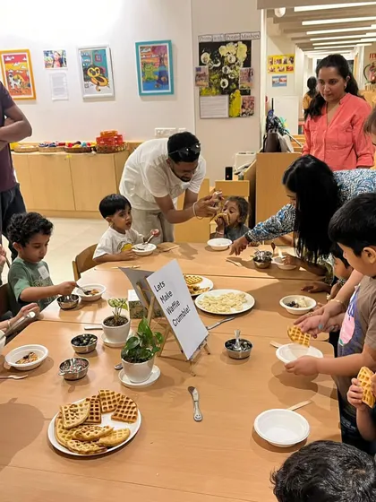 Glimpses from a Play Date event, where families experience our after-school program. Parents and children engage in pottery, culinary fun, and free play, showcasing the joyful, community-focused nature of our offerings.