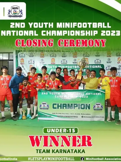 The official closing ceremony of the 2nd Youth Minifootball National Championship, with our Under-15 boys crowned as the winners for Team Karnataka.
