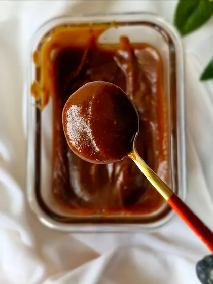 A spoonful of our rich, homemade Brown Butter Toffee Fudge Sauce.