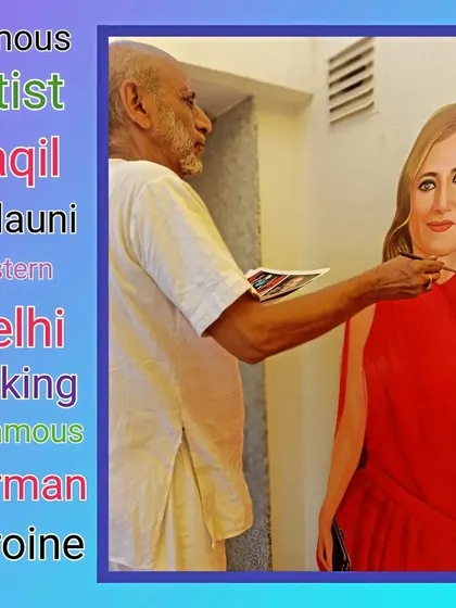 My fellow artist, Aaqil Badauni, working on a cut-out of a German actress for the "Germany in India" festival. We often collaborate on large projects.