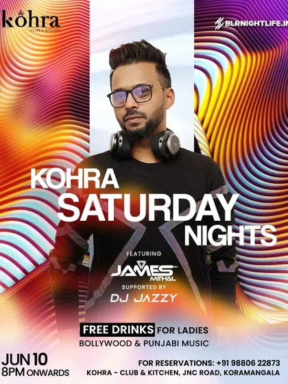 A poster for a Saturday night Bollywood and Punjabi music event at Kohra. These are my bread and butter, delivering exactly what the weekend crowd is looking for.
