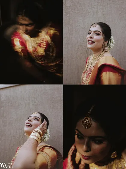 A creative collage of bridal portraits, using different lighting and effects to create a moody and artistic series.