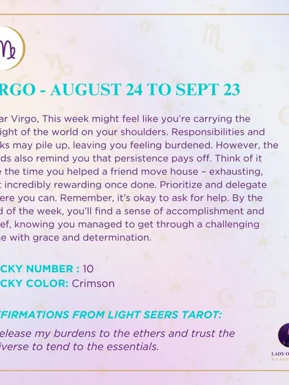 This week's tarot reading for Virgo suggests you might feel the weight of the world on your shoulders. The cards remind you that persistence pays off and that it's okay to ask for help and delegate.