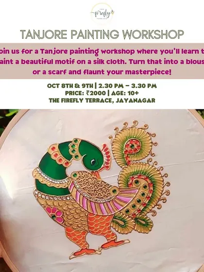 Learn the traditional art of Tanjore painting in this special workshop. You'll paint a beautiful motif on silk cloth, which you can later turn into a blouse or scarf.