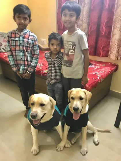 A true family affair. Bunty, one of our handsome Labradors, celebrates his birthday at home with his son and his favorite little humans. This is what our community is all about: dogs being an integral part of family life.