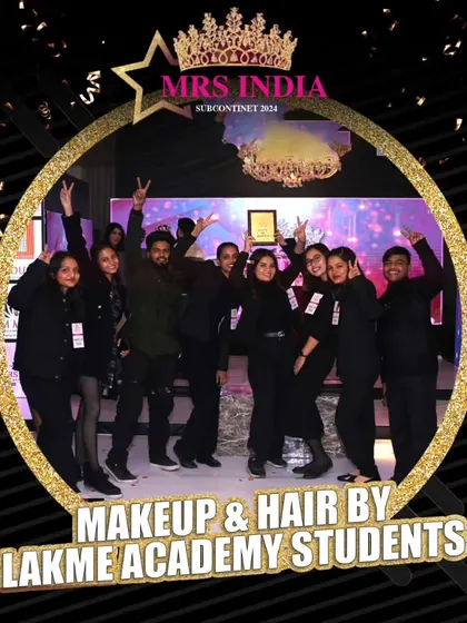 Celebration on stage at Mrs. India Subcontinent 2024. Our students are all smiles as they receive awards for their exceptional makeup and hair styling work during the pageant.