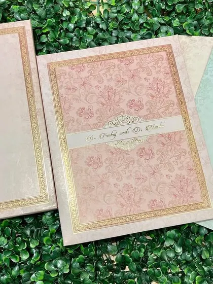 A duplicate of ID 82, showing the elegant combination of pastel colors in this invitation suite.