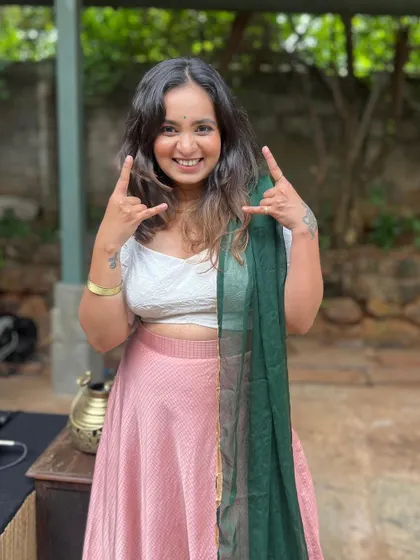 A fun, rock-on pose from the live session. It shows that while my roots are classical, my spirit is ready to explore all kinds of musical energy.