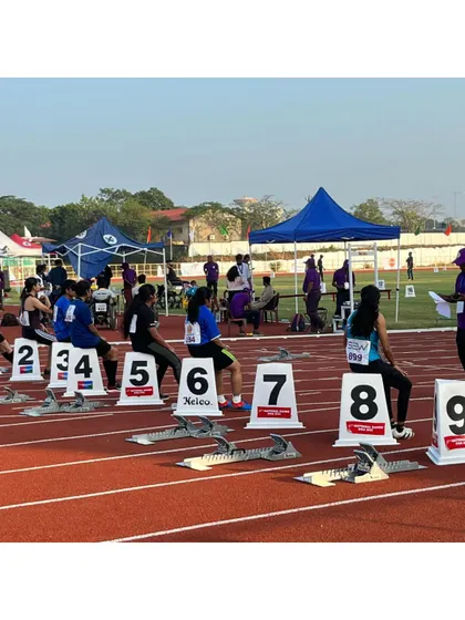 The calm before the storm. Para-athletes getting ready at the starting blocks for a race at the National Championships. The focus is intense.
