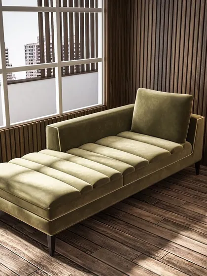 This sleek chaise lounge is perfect for adding a touch of luxury to a quiet corner. Its channel-tufted design and premium olive green upholstery offer both style and supreme comfort.