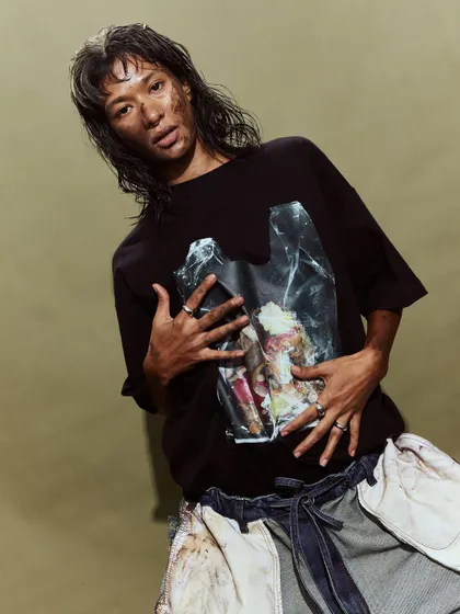 This look combines graphic streetwear with distressed elements, a signature of the Huemn brand identity I helped bring to life.