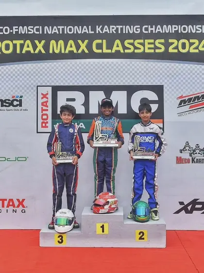 The Micro Max podium from Round 4 of the 2024 National Karting Championship.