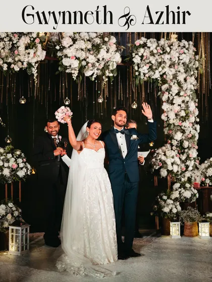 "Gwyneth & Azhir." A beautiful portrait of the newly married couple, celebrating their union after an emotional vow ceremony.