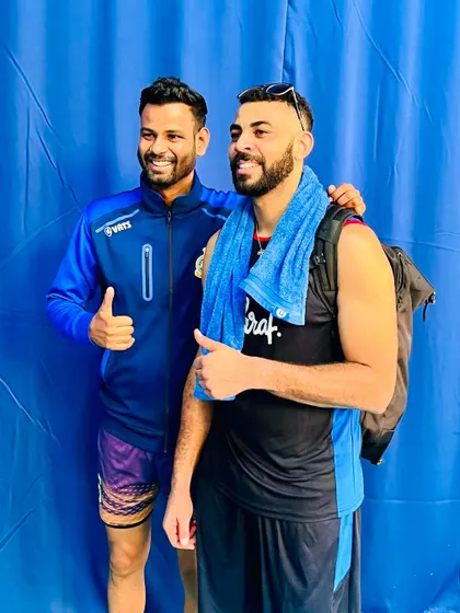 A thumbs-up with Earvin Ngapeth. His dynamic style of play and on-court leadership are qualities we work to develop in our own players.
