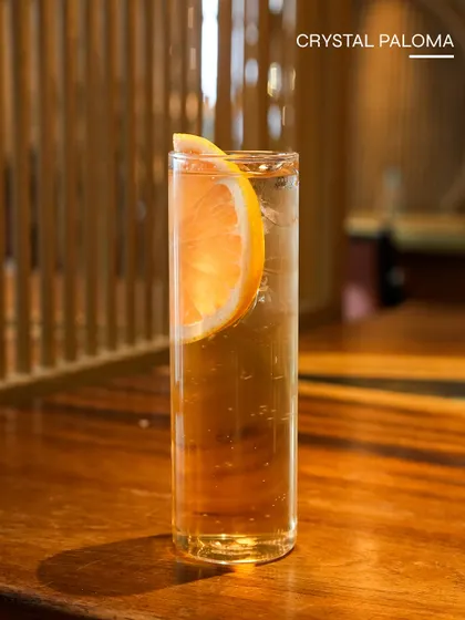 The Crystal Paloma, another take on our clarified paloma, showcasing its pristine clarity.