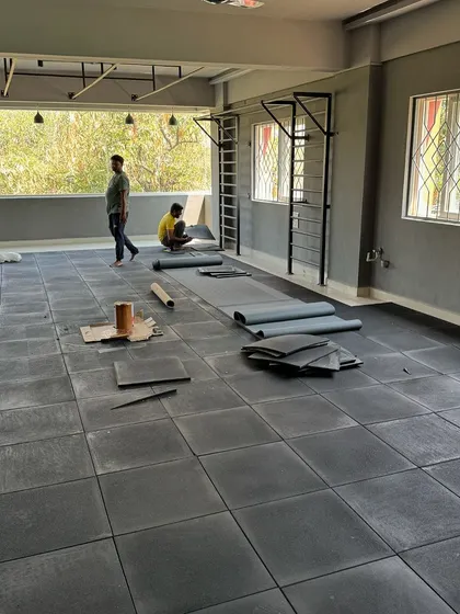 The space during the build-out phase. Laying the foundation, literally, for our home for movement.
