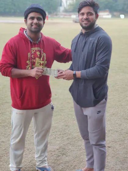 Our most consistent fast bowler, Sunny Shankwar, being awarded for his 4-wicket haul in the opening match of the league season.