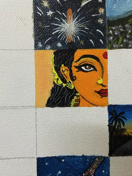 A mini-painting of Goddess Kushmanda for Day 4 of Navaratri.